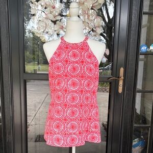 Michael Kors Pink Circle Print Gold Studded Halter Tank Top